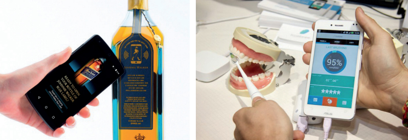 ขวดเหล้าอัจฉริยะ (Smart Bottle) และ Kolibree Smart Toothbrush ตามลำดับ