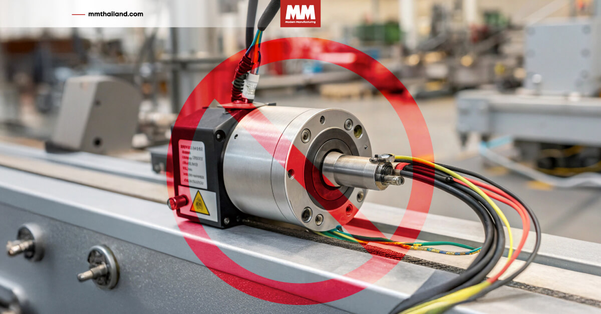 รูปเครื่องหมายห้าม ทับอยู่บนรูป Encoder ในระบบ Motion Control ที่สื่อถึง Close-loop และ Open-loop